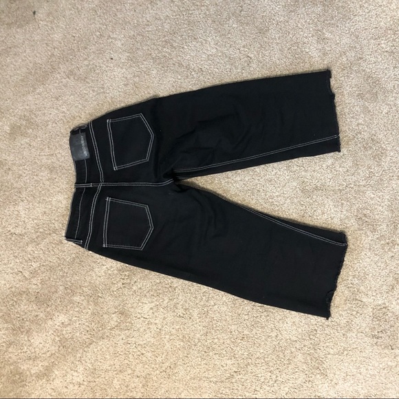 Black wide leg hi-rise jeans with white stitching - Picture 2 of 4